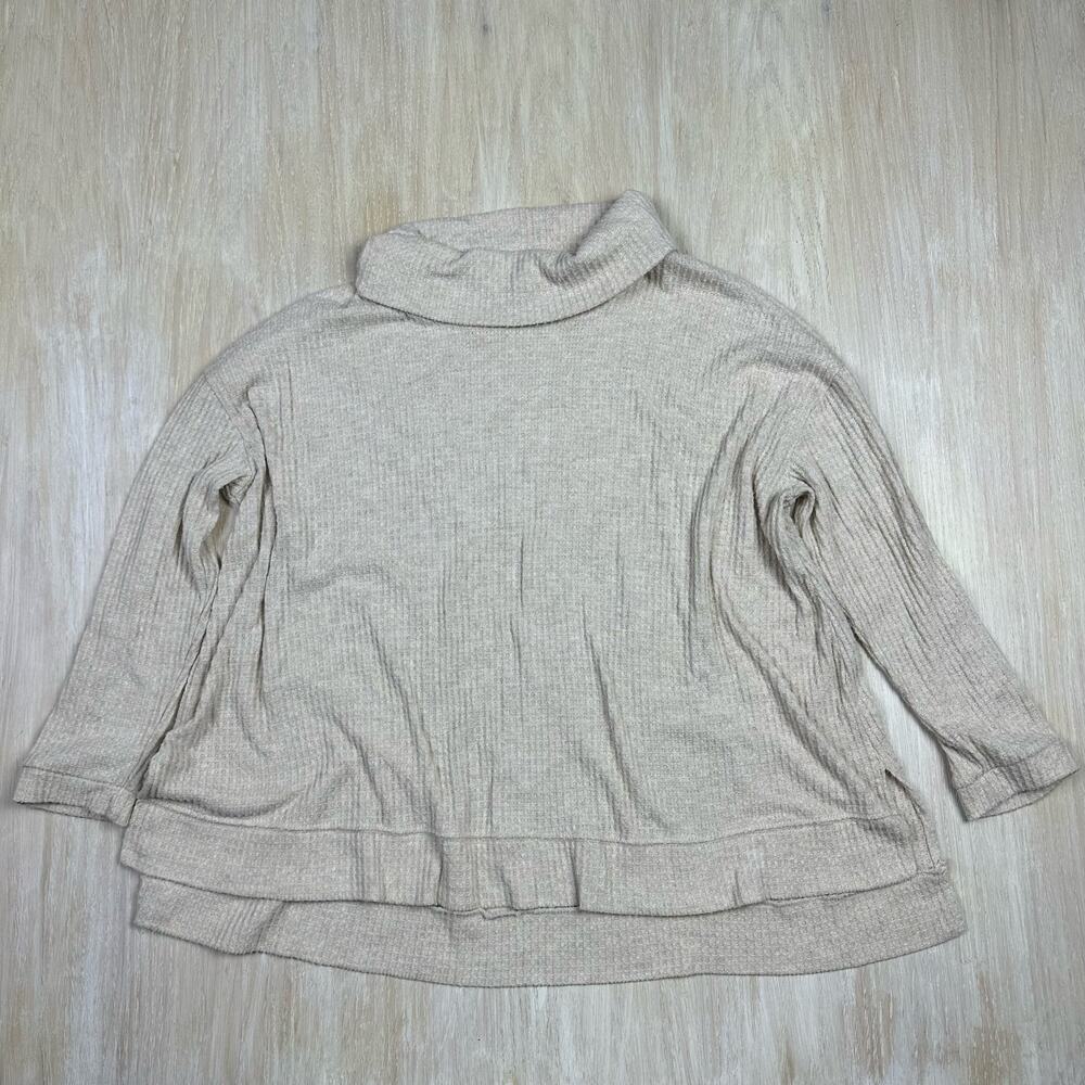 Everleigh Beige Waffle Knit Cowl Neck Long Sleeve Casual Comfortable Top Medium